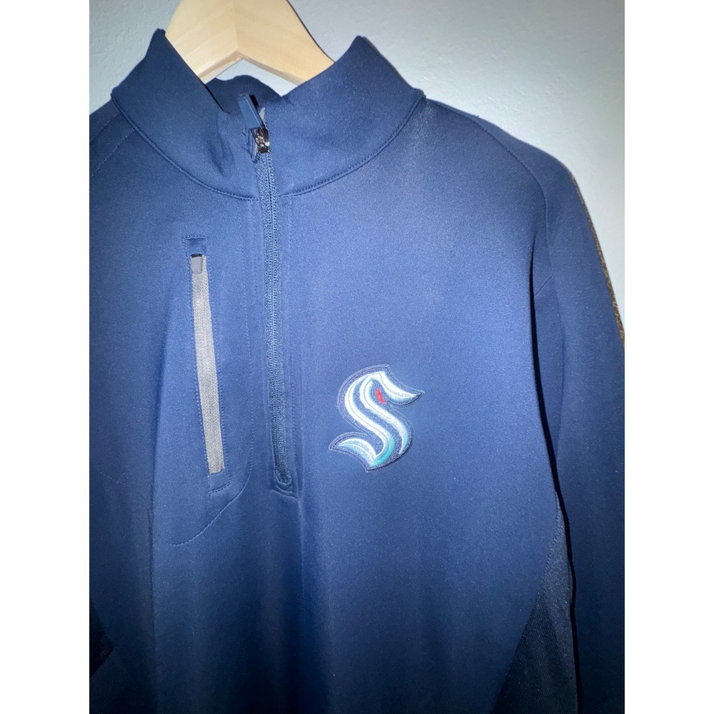 Antigua Seattle Kraken NHL Mens Large Navy Blue‎ Quarter Zip Pullover Jacket - Picture 2 of 5